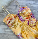 Niulatu Spaghetti Strap Sheath Long Prom Dresses, Floral Silk Guest Dresses, Yellow Formal Evening Dresses HZ1026