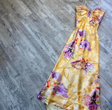 Niulatu Spaghetti Strap Sheath Long Prom Dresses, Floral Silk Guest Dresses, Yellow Formal Evening Dresses HZ1026