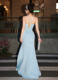 Niulatu Spaghetti Strap Sheath Long Prom Dresses with Slits, Satin Wedding Guest Dress, Pale Blue Formal Evening Dresses HZ1026