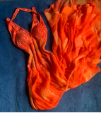 Niulatu V-neck Sheath Beaded Long Prom Dresses, Orange Formal Evening Dresses HZ1026