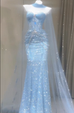 Niulatu Sweetheart Mermaid Tulle Long Prom Dresses, Blue Formal Evening Dresses HZ1026