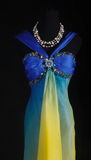 Niulatu V-neck Sheath Tulle Long Prom Dresses Yellow /Blue Formal Evening Dresses HZ1026
