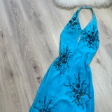 Niulatu Halter Sheath Chiffon Beaded Long Prom Dresses, Blue Formal Evening Dresses HZ1026