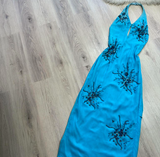 Niulatu Halter Sheath Chiffon Beaded Long Prom Dresses, Blue Formal Evening Dresses HZ1026