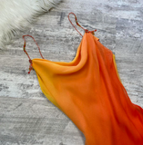 Niulatu Spaghetti Strap Sheath Chiffon Long Prom Dresses, Gradient Orange Formal Evening Dresses HZ1026