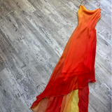 Niulatu Spaghetti Strap Sheath Chiffon Long Prom Dresses, Gradient Orange Formal Evening Dresses HZ1026