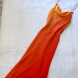 Niulatu Spaghetti Strap Sheath Chiffon Long Prom Dresses, Gradient Orange Formal Evening Dresses HZ1026