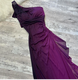 Niulatu One Shoulder Sheath Chiffon Wedding Guest Dresses Grape Formal Evening Dresses HZ1026