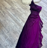 Niulatu One Shoulder Sheath Chiffon Wedding Guest Dresses Grape Formal Evening Dresses HZ1026
