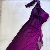 Niulatu One Shoulder Sheath Chiffon Wedding Guest Dresses Grape Formal Evening Dresses HZ1026