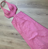 Niulatu Halter Sheath Beaded Sequin Wedding Guest Dresses Pink Formal Evening Dresses HZ1026