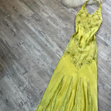 Niulatu Halter Sheath Satin Lace Beaded Wedding Guest Dresses Yellow Formal Evening Dresses HZ1026