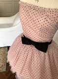Niulatu Strapless Ball Gown Tulle Polka Dot Short Prom Dresses Pink Homecoming Dresses HZ1026