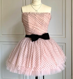 Niulatu Strapless Ball Gown Tulle Polka Dot Short Prom Dresses Pink Homecoming Dresses HZ1026
