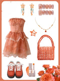 Niulatu Strapless Ball Gown Tulle Short Prom Dresses Coral Red Homecoming Dresses HZ1026