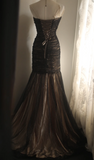 Niulatu Sweetheart Mermaid Tulle Beaded Long Prom Dresses, Black Formal Dresses HZ1026