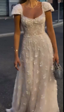 Niulatu Square Neck Sheath Chiffon Appliqu¨¦ Long Prom Dresses, White Backless Formal Dresses HZ1026