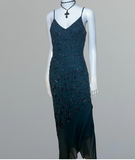 Niulatu Spaghetti Strap Sheath Chiffon Beaded Long Prom Dresses, Jade Backless Formal Dresses HZ1026