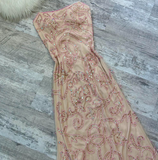 Niulatu Strapless Sheath Chiffon Beaded Long Prom Dresses, Sparkly Backless Formal Evening Dresses HZ1026