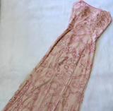 Niulatu Strapless Sheath Chiffon Beaded Long Prom Dresses, Sparkly Backless Formal Evening Dresses HZ1026