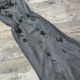 Niulatu Spaghetti Strap Sheath Chiffon Beaded Long Prom Dresses, Dark Gray Formal Evening Dresses HZ1026