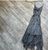 Niulatu Spaghetti Strap Sheath Chiffon Beaded Long Prom Dresses, Dark Gray Formal Evening Dresses HZ1026