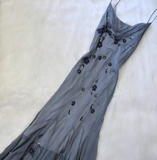 Niulatu Spaghetti Strap Sheath Chiffon Beaded Long Prom Dresses, Dark Gray Formal Evening Dresses HZ1026