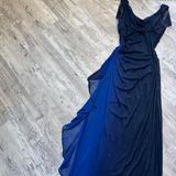 Niulatu V neck Sheath Chiffon Long Prom Dresses, Gradient Blue Formal Evening Dresses HZ1026