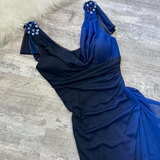 Niulatu V neck Sheath Chiffon Long Prom Dresses, Gradient Blue Formal Evening Dresses HZ1026