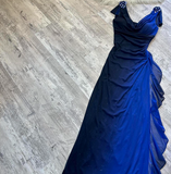 Niulatu V neck Sheath Chiffon Long Prom Dresses, Gradient Blue Formal Evening Dresses HZ1026