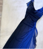 Niulatu V neck Sheath Chiffon Long Prom Dresses, Gradient Blue Formal Evening Dresses HZ1026