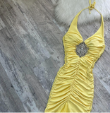Niulatu Halter Mermaid Chiffon Satin Long Prom Dresses, Yellow Formal Evening Dresses HZ1026