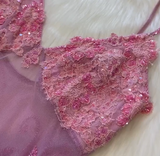 Niulatu Spaghetti Strap Sheath Chiffon Beaded Long Prom Dresses, Pink Formal Evening Dresses HZ1026