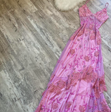 Niulatu Spaghetti Strap Sheath Chiffon Beaded Long Prom Dresses, Pink Formal Evening Dresses HZ1026