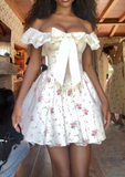 Niulatu Off-the-shoulder A-line Floral Short Prom Dresses, Floral Homecoming Dresses Sweet Birthday Dresses HZ1026