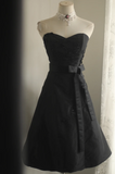 Niulatu Sweetheart A-Line Satin Short Prom Dresses, Black Homecoming Dresses Sweet Birthday Dresses HZ1026