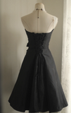 Niulatu Sweetheart A-Line Satin Short Prom Dresses, Black Homecoming Dresses Sweet Birthday Dresses HZ1026