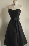 Niulatu Sweetheart A-Line Satin Short Prom Dresses, Black Homecoming Dresses Sweet Birthday Dresses HZ1026