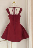 Niulatu Square Neck A-Line Satin Short Prom Dresses, Burgundy Homecoming Dresses, Sweet Birthday Dresses HZ1026
