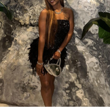 Niulatu Strapless Bodycon Short Prom Dresses, Black Homecoming Dresses, Sequined Birthday Dresses HZ1026