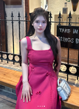 Niulatu Square Neck A-Line Satin Short Prom Dresses, Fuchsia Homecoming Dresses, Sweet Birthday Dresses HZ1026