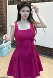 Niulatu Square Neck A-Line Satin Short Prom Dresses, Fuchsia Homecoming Dresses, Sweet Birthday Dresses HZ1026