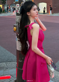 Niulatu Square Neck A-Line Satin Short Prom Dresses, Fuchsia Homecoming Dresses, Sweet Birthday Dresses HZ1026