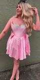 Niulatu Strapless A-Line Satin Short Prom Dresses, Pink Homecoming Dresses, Sweet Birthday Dresses HZ1026