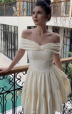 Niulatu Off-the-shoulder A-Line Short Prom Dresses, Apricot Homecoming Dresses, Sweet Birthday Dresses HZ1026