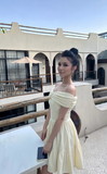 Niulatu Off-the-shoulder A-Line Short Prom Dresses, Apricot Homecoming Dresses, Sweet Birthday Dresses HZ1026