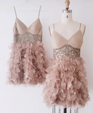 Niulatu Spaghetti Strap Bodycon Short Prom Dresses, Sleeveless Homecoming Dresses Pink Birthday Dresses HZ1026