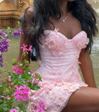 Niulatu Spaghetti Strap Sheath Beaded Applique Short Prom Dresses Pink Homecoming Dresses Sweet Birthday Dresses HZ1026