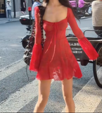 Niulatu Square Neck Sheath Chiffon Short Prom Dresses Black Homecoming Dresses Long Sleeve Birthday Dresses HZ1026