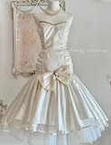Niulatu Strapless Ball Gown Satin Short Prom Dresses White Homecoming Dresses Birthday Dresses HZ1026